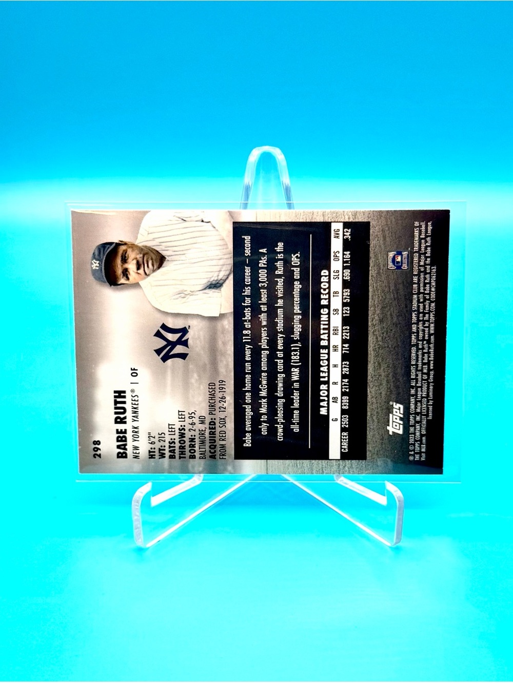 2023🔥Topps Stadium Club🔥Babe Ruth🔥Insert! 🤩 #298! - Picture 4 of 5